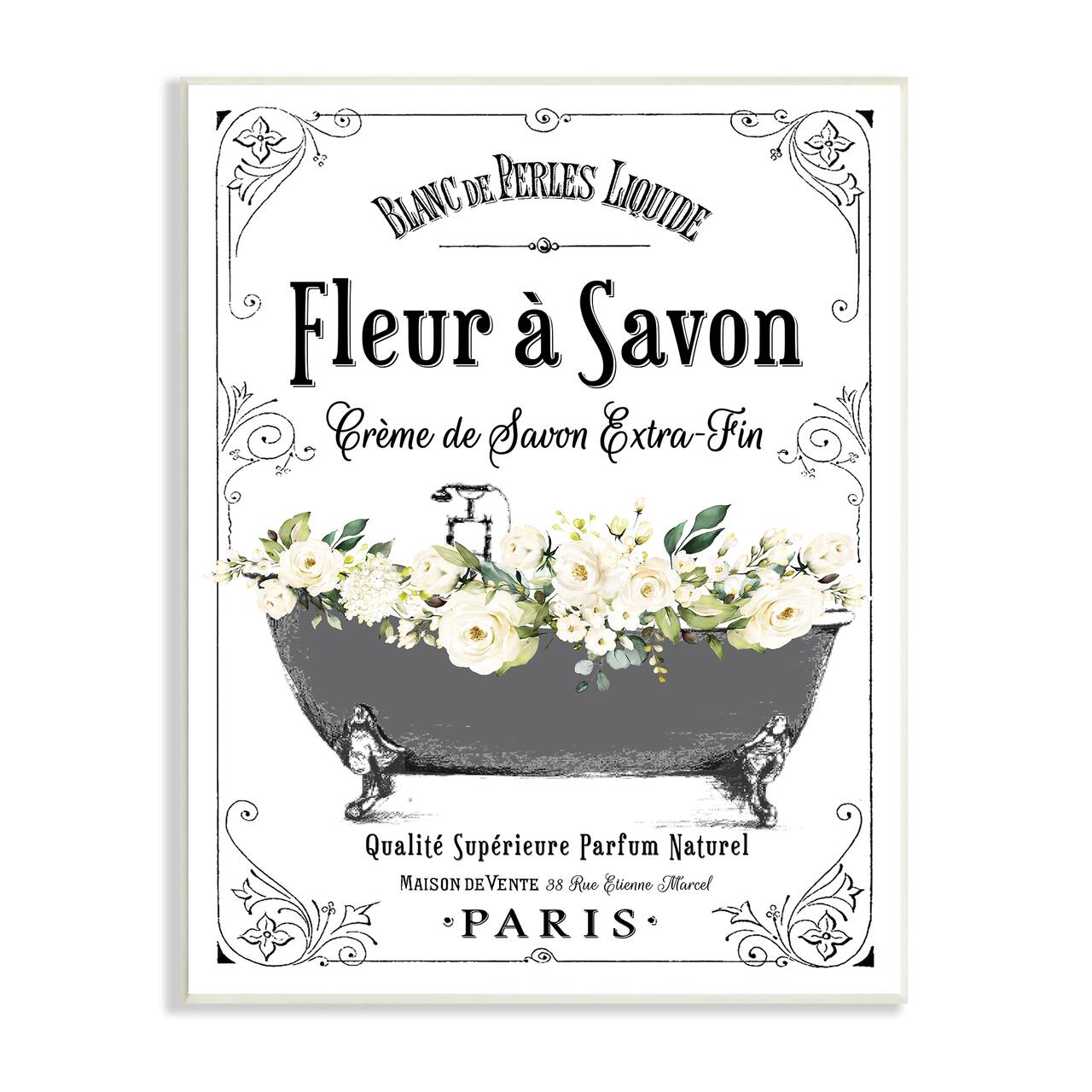 Stupell Industries Fleur a Savon Vintage Parisian Bathroom Floral Tub Wood Wall Plaque